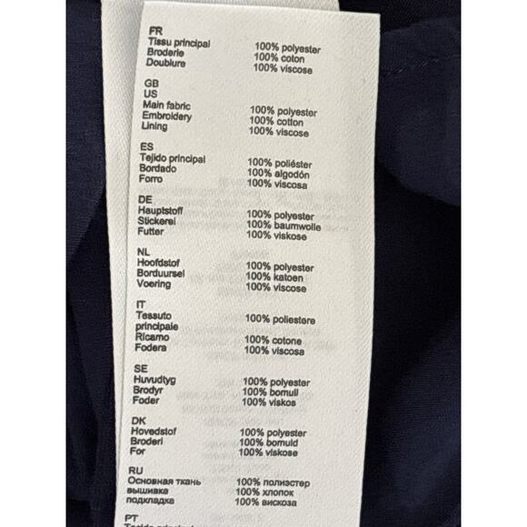 Maje Women's Size 34 Navy Woven Embroidered Frills Round Neck Trapeze Mini Dress - Picture 5 of 13